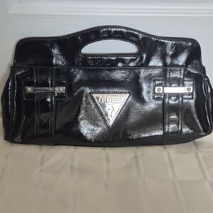 Guess Clutch Black Handbag with Silver Accents